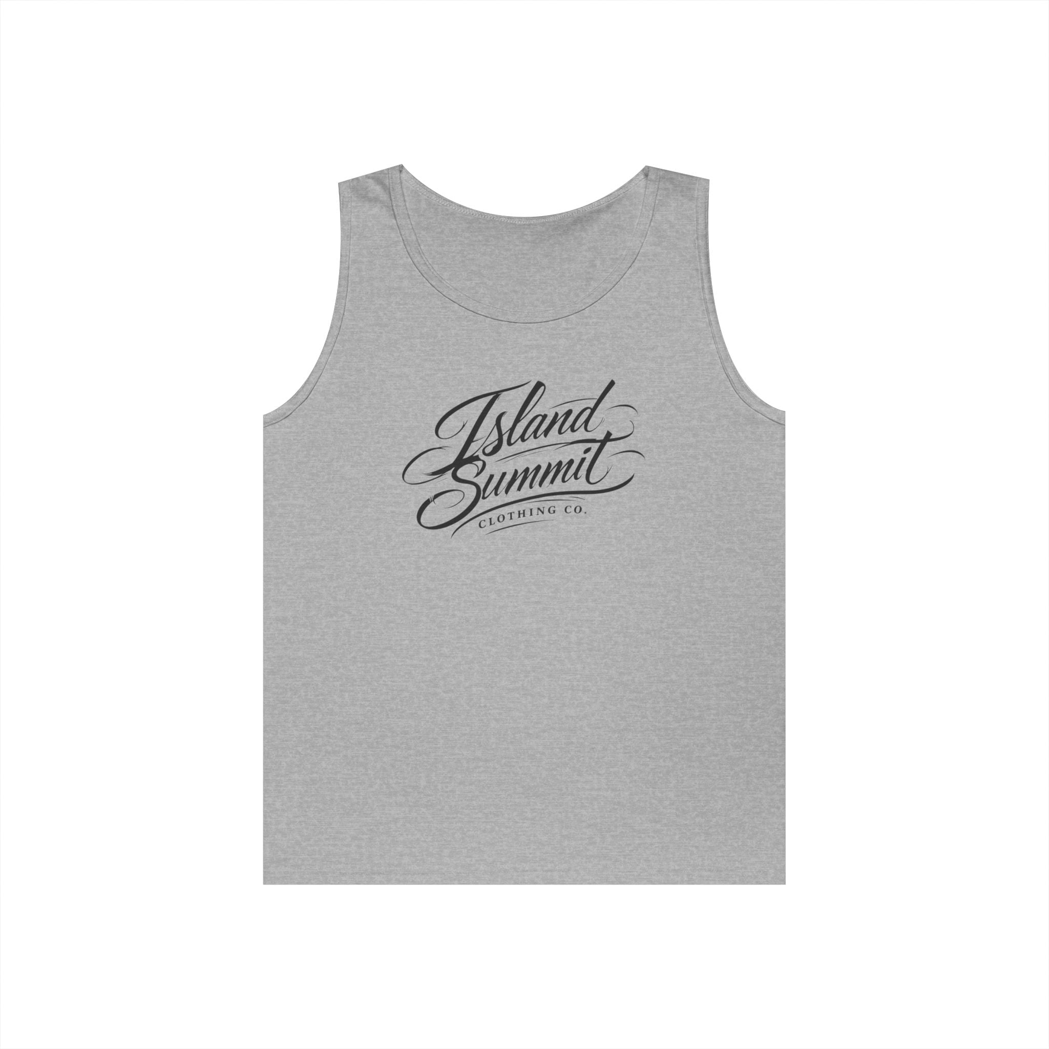 Island Summit script logo Tank Top | Minimal coastal typography