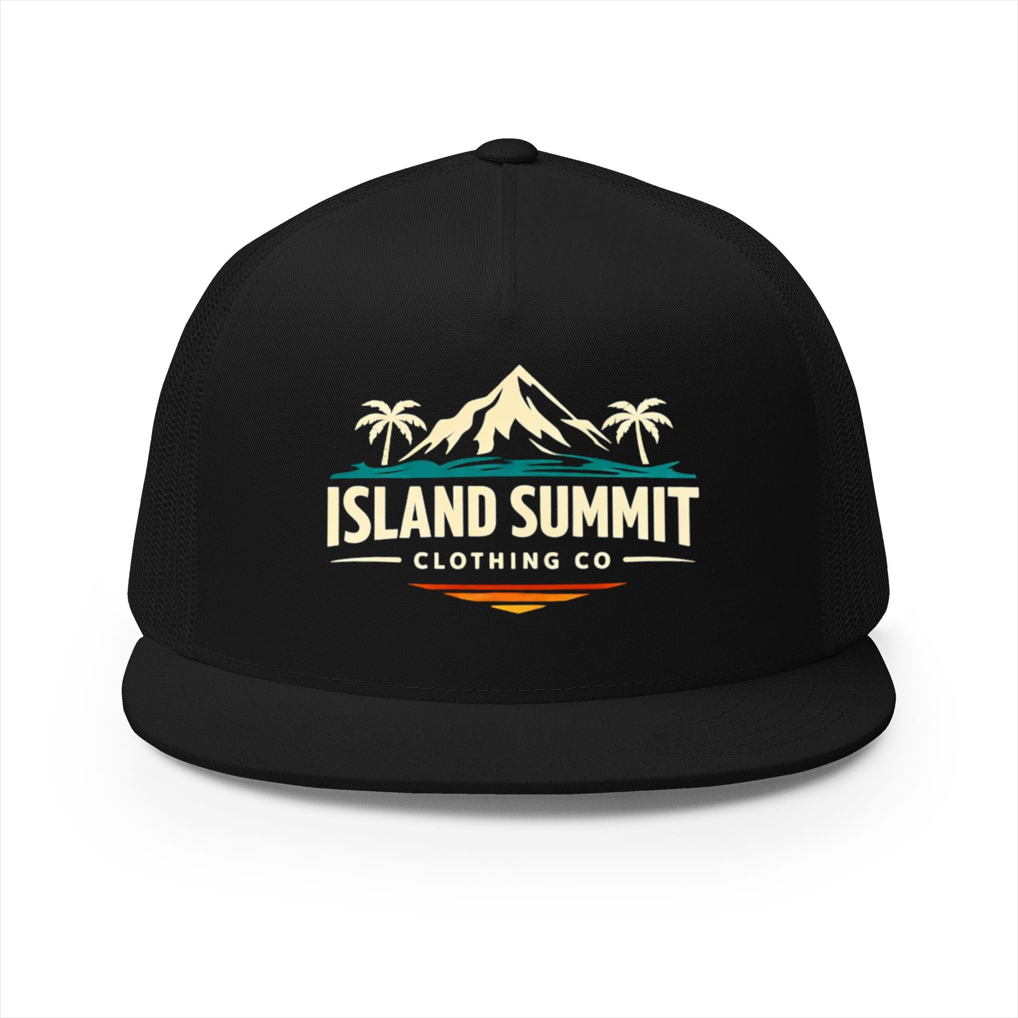 Island Summit mountain palm logo Trucker Cap | vintage surf badge