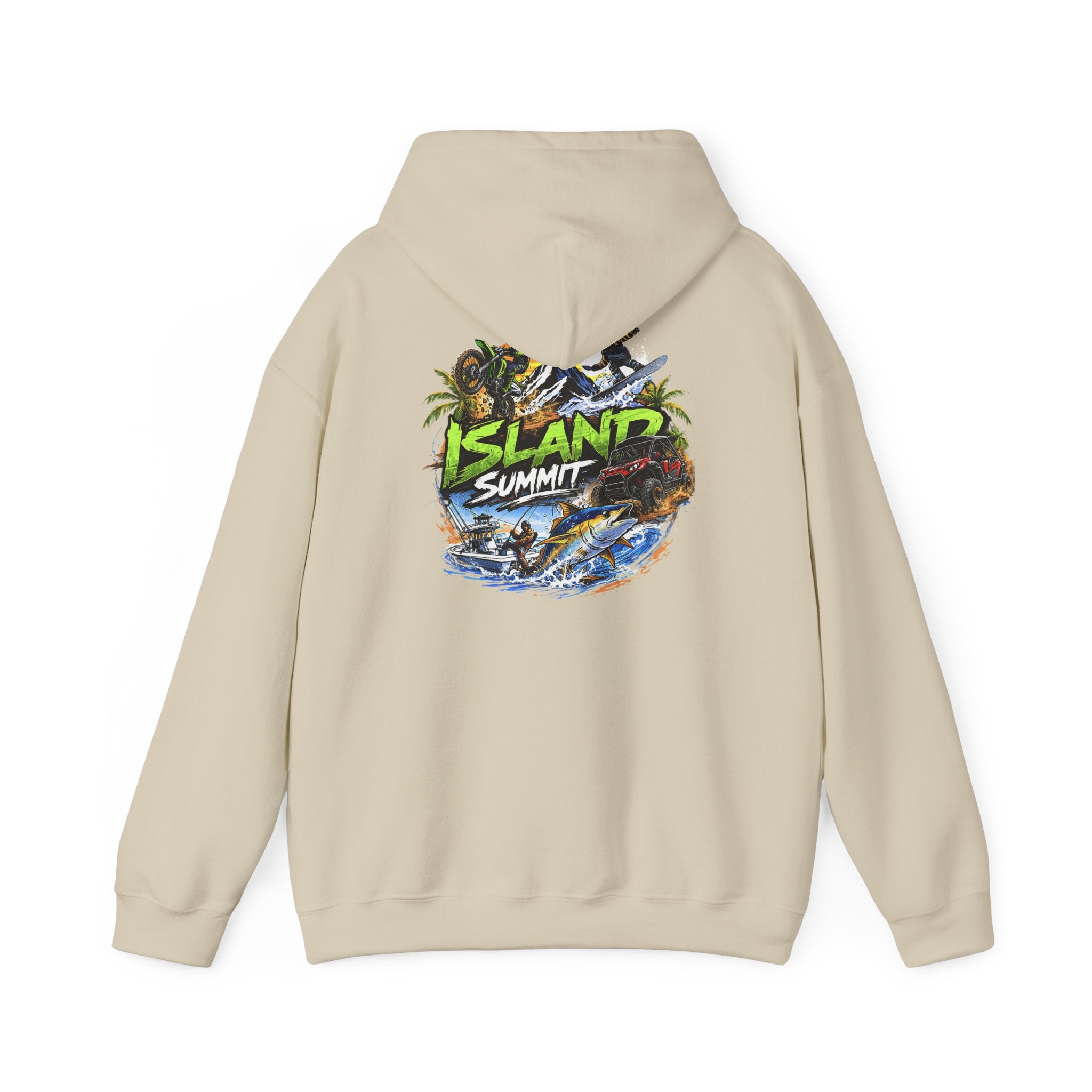 Island Summit Graphic Hoodie | 'Live Elevated' Tropical Surf Design