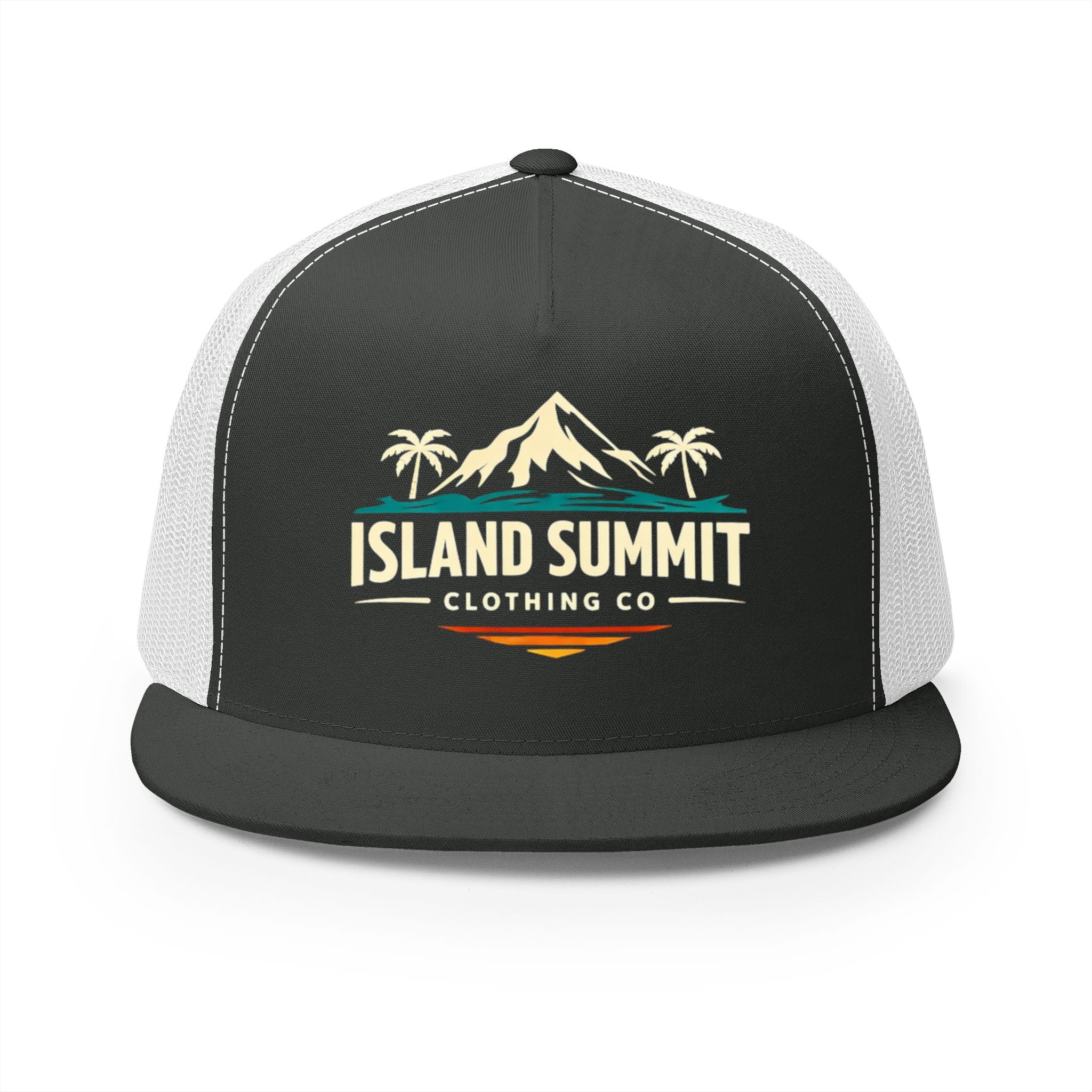Island Summit mountain palm logo Trucker Cap | vintage surf badge
