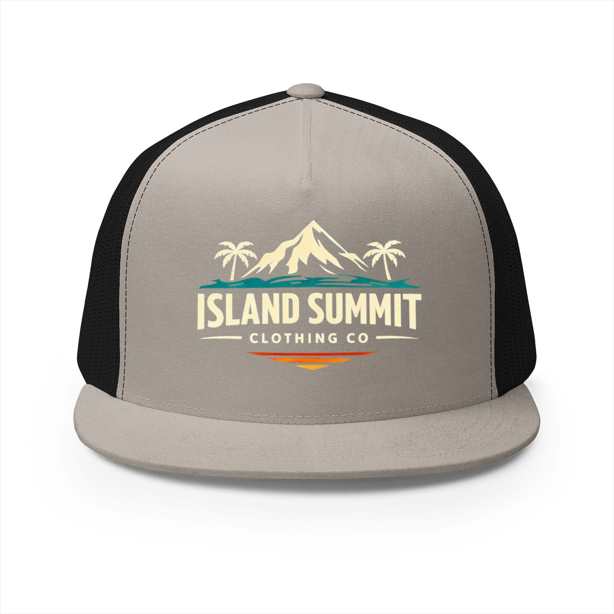 Island Summit mountain palm logo Trucker Cap | vintage surf badge