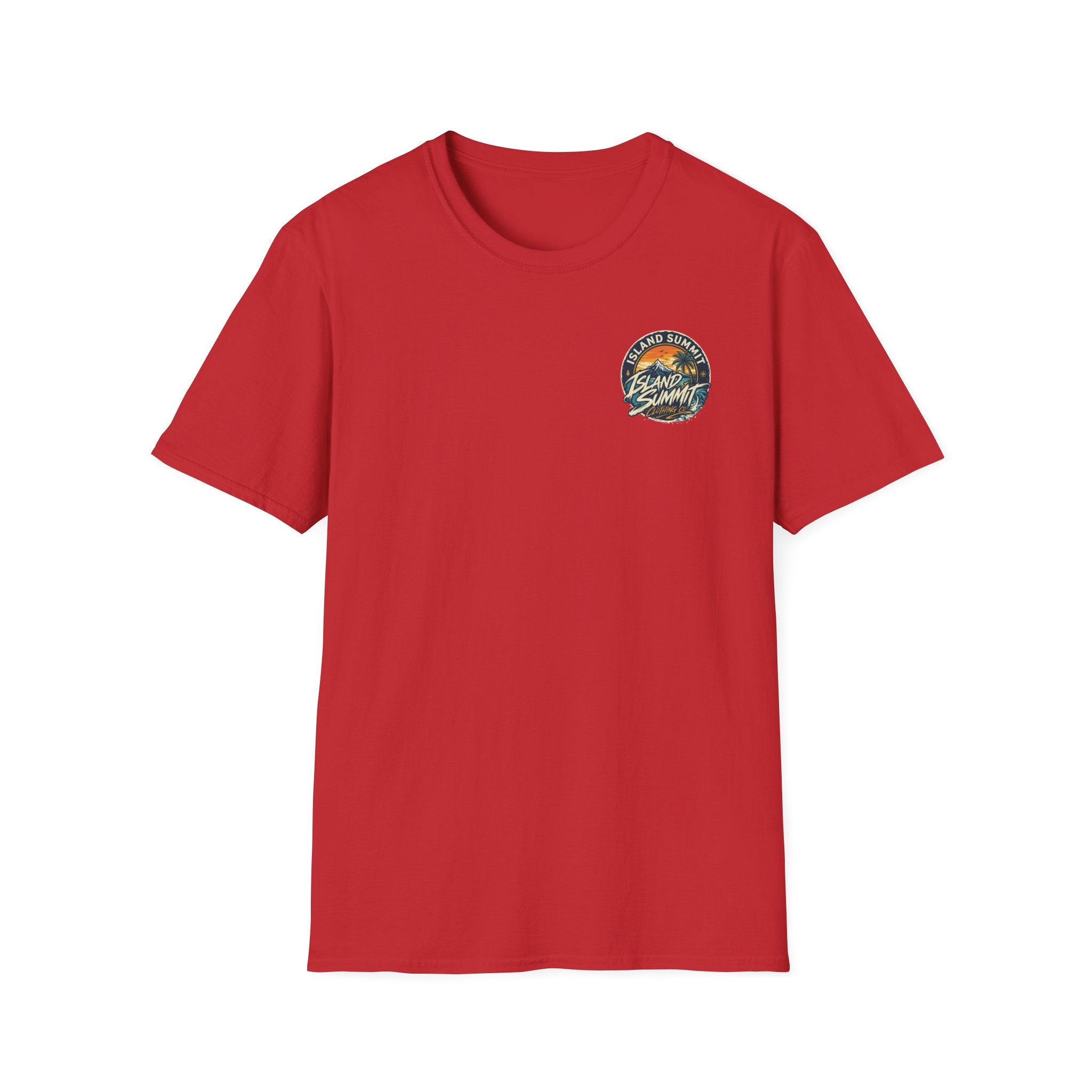 Island Summit sunset logo T-Shirt | tropical palm beach scene