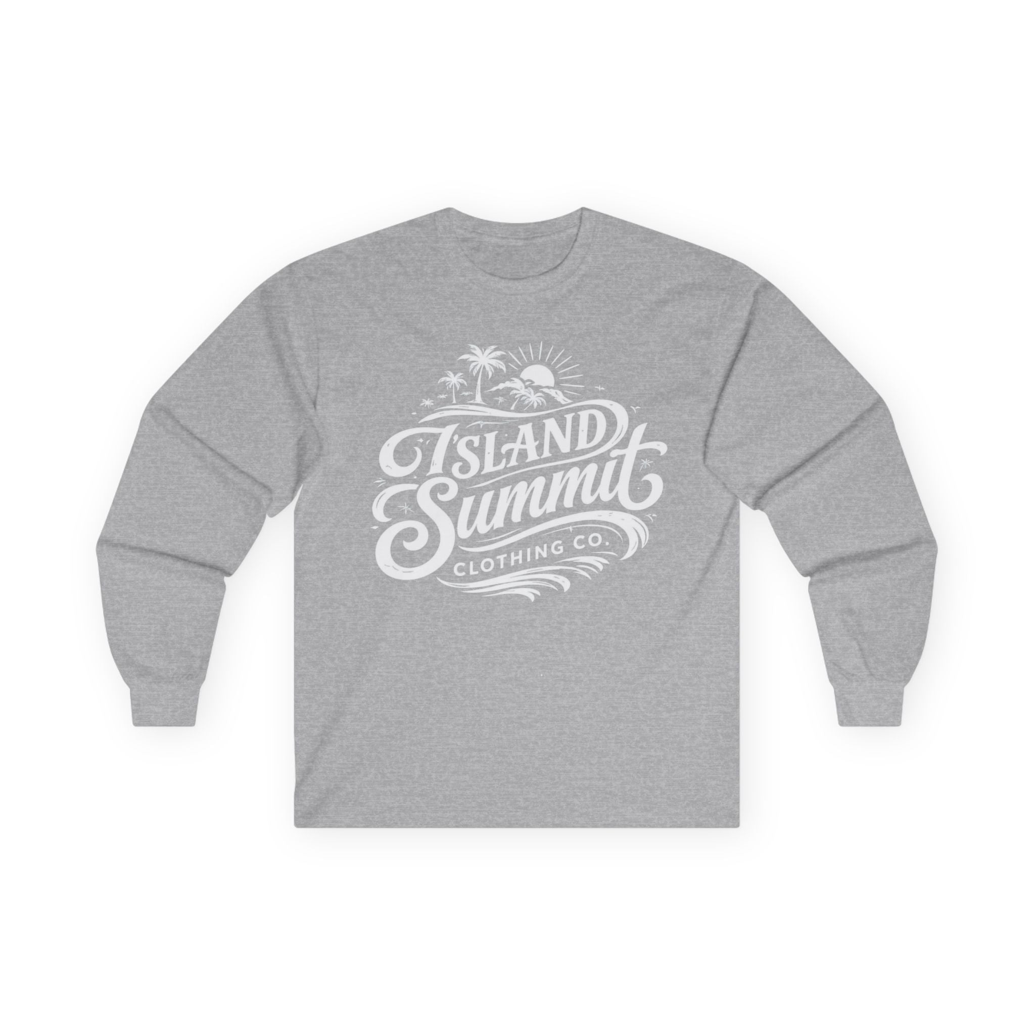 Island Summit script logo Long Sleeve Tee | surf palm sun retro