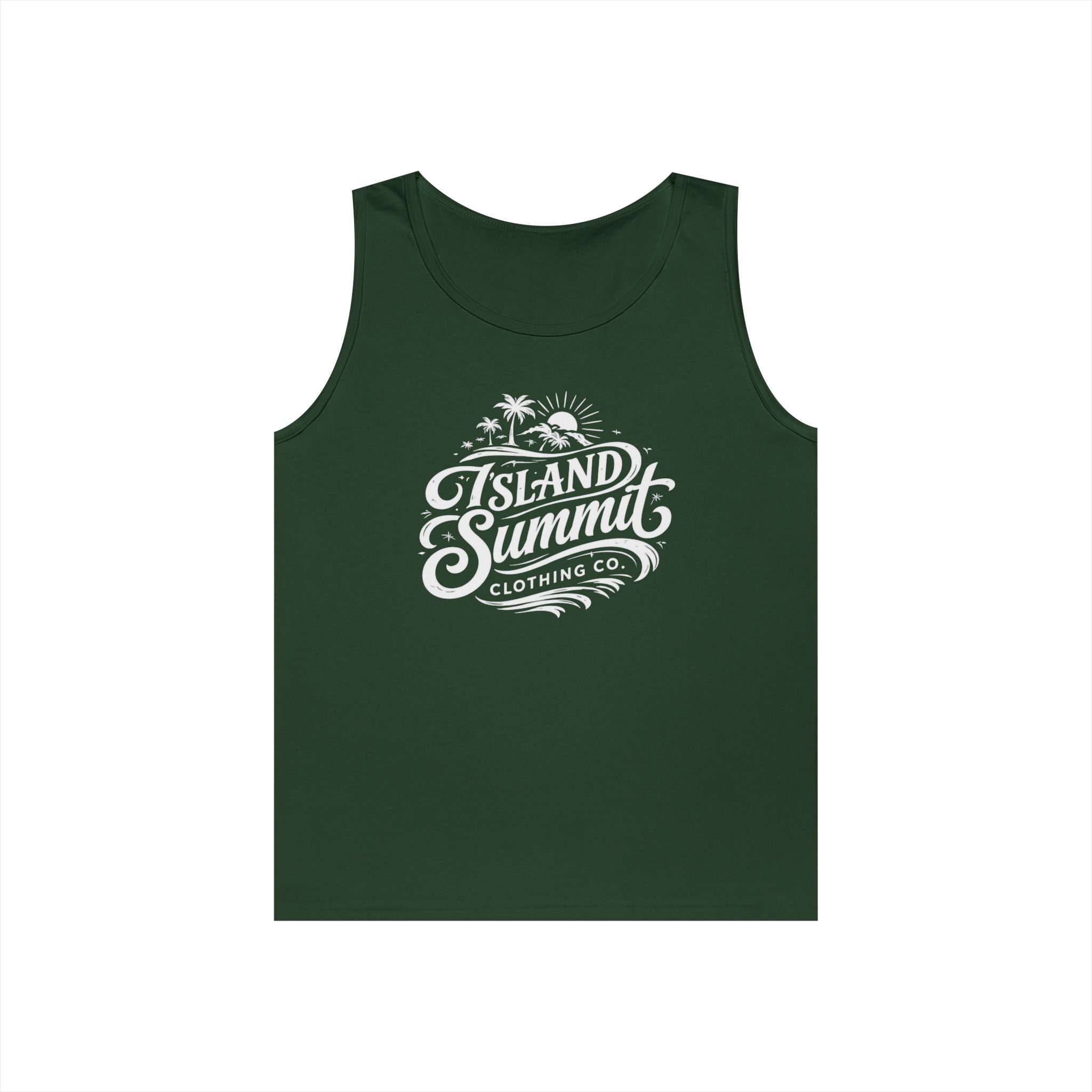 Island Summit logo Tank Top | Tropical palm graphic, vintage surf badge