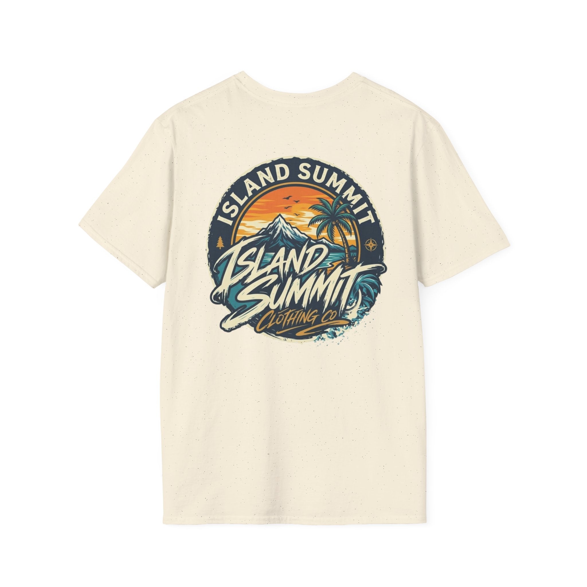 Island Summit sunset logo T-Shirt | tropical palm beach scene