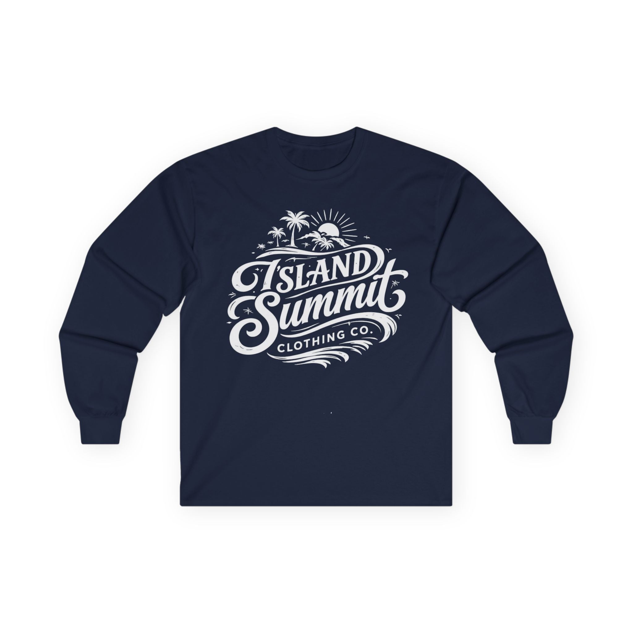 Island Summit script logo Long Sleeve Tee | surf palm sun retro
