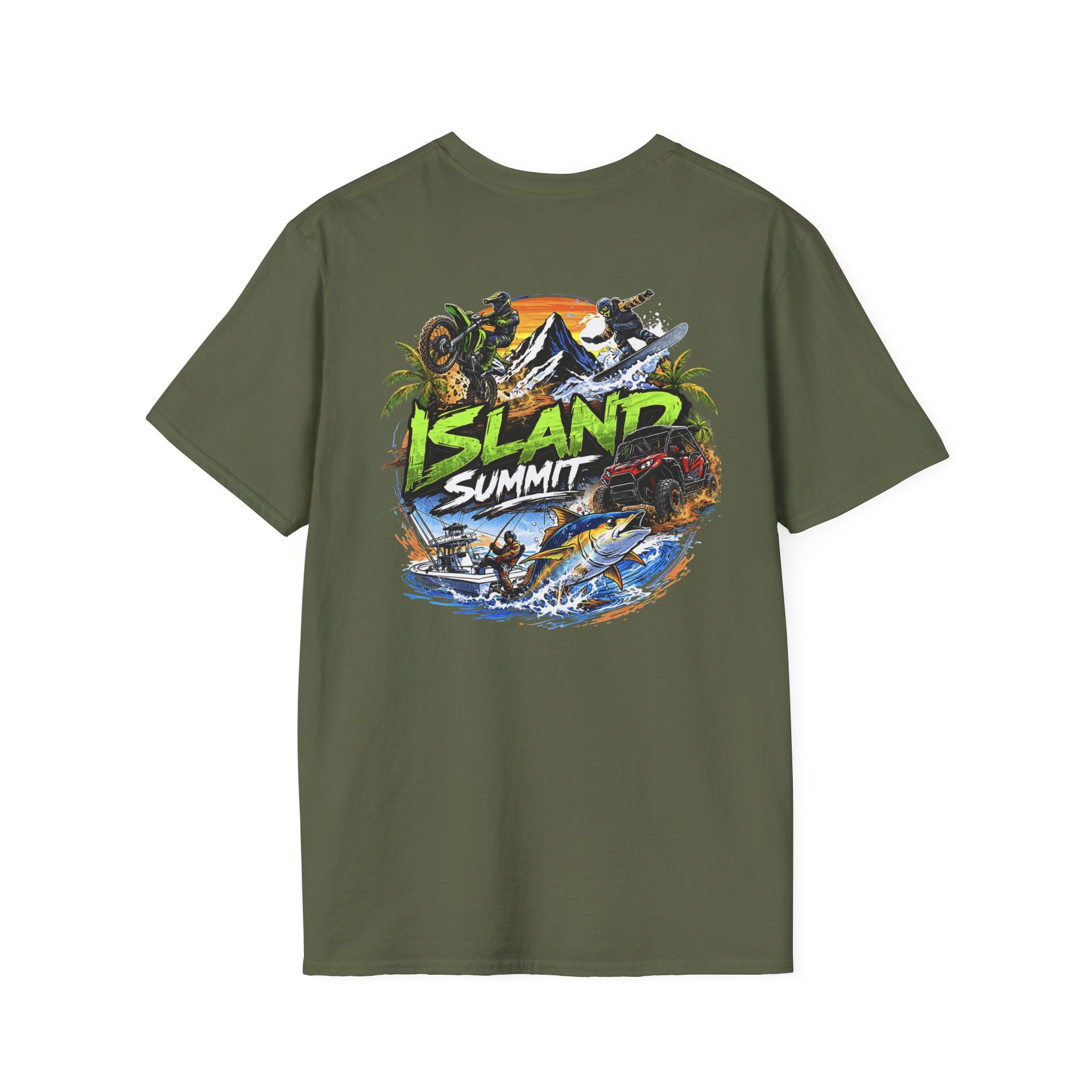 Island Summit graphic tee | Surf, snorkeling, palm trees, tropical adventure