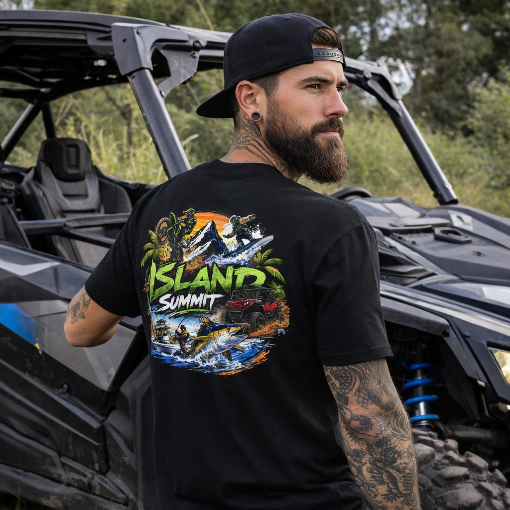 Island Summit graphic tee | Surf, snorkeling, palm trees, tropical adventure