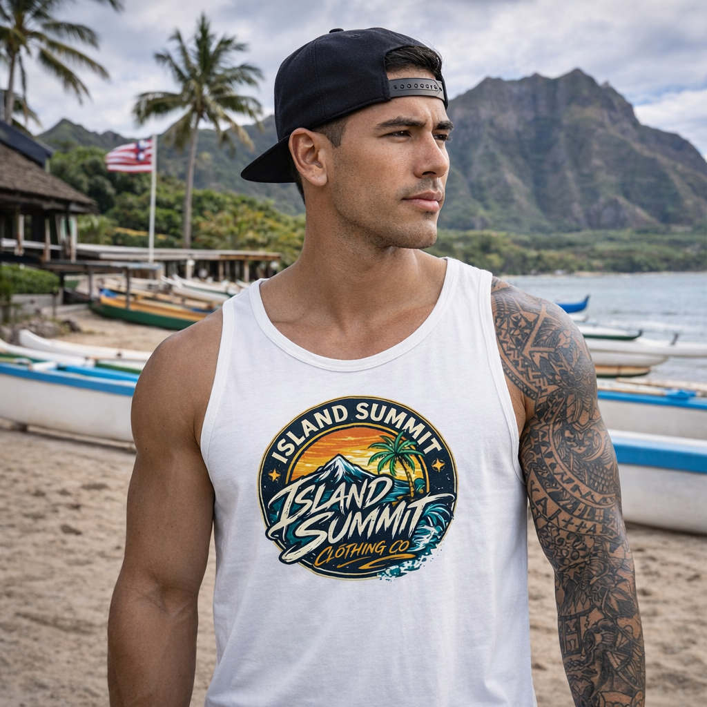 Island Summit Sunset Palm Tank Top