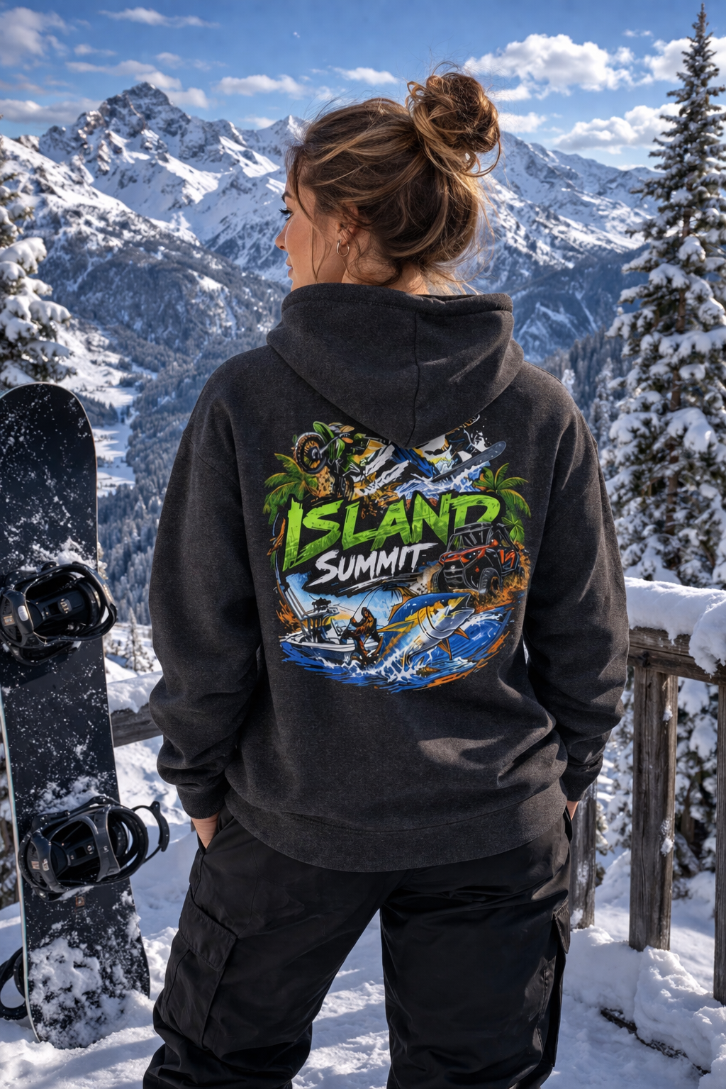 Island Summit Graphic Hoodie | 'Live Elevated' Tropical Surf Design