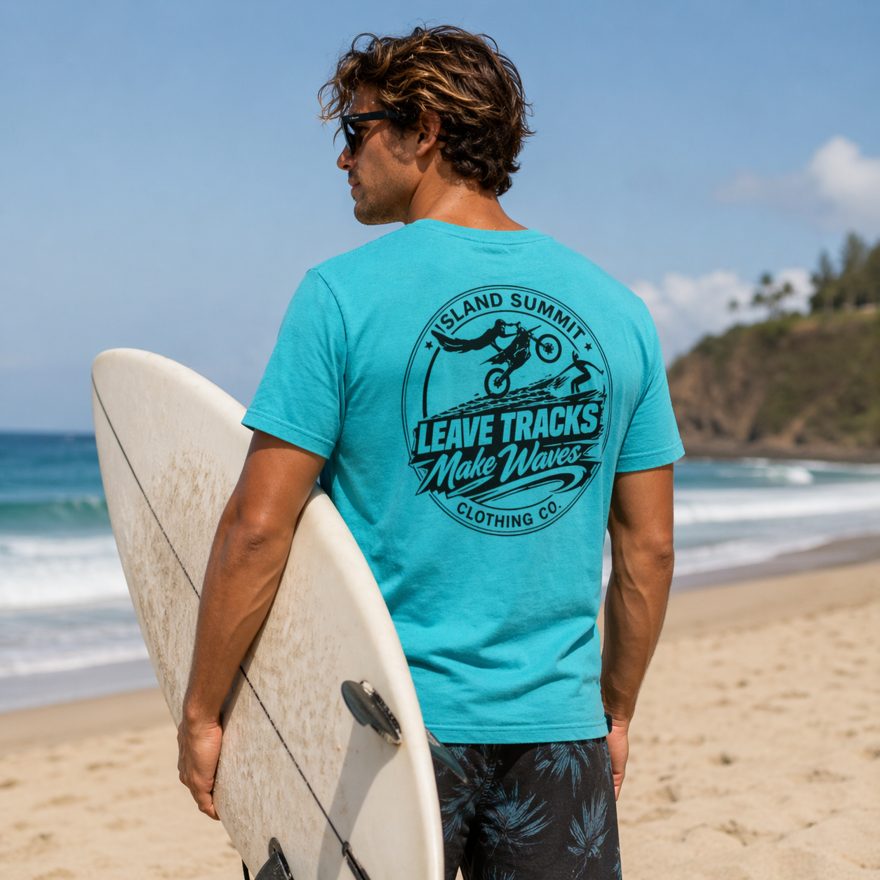 Island Summit Leave Tracks, Make Waves Dirt Bike Surf Tee