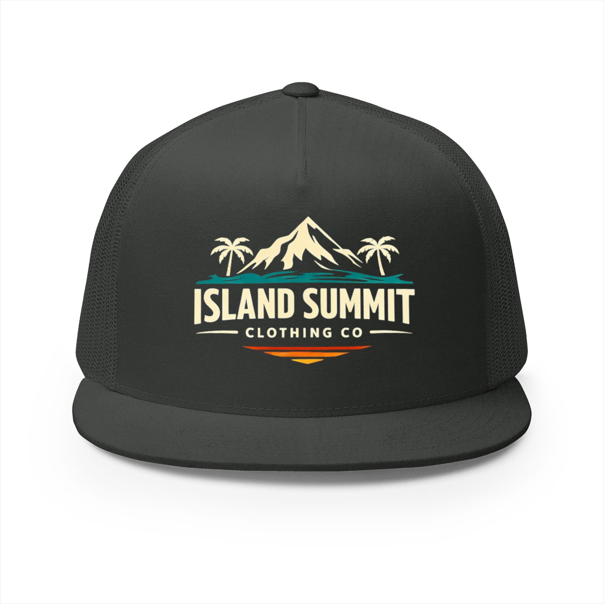 Island Summit mountain palm logo Trucker Cap | vintage surf badge