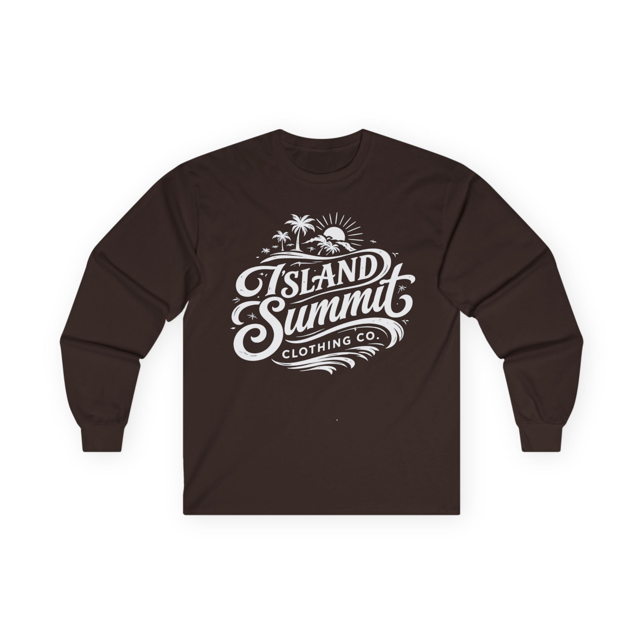 Island Summit script logo Long Sleeve Tee | surf palm sun retro