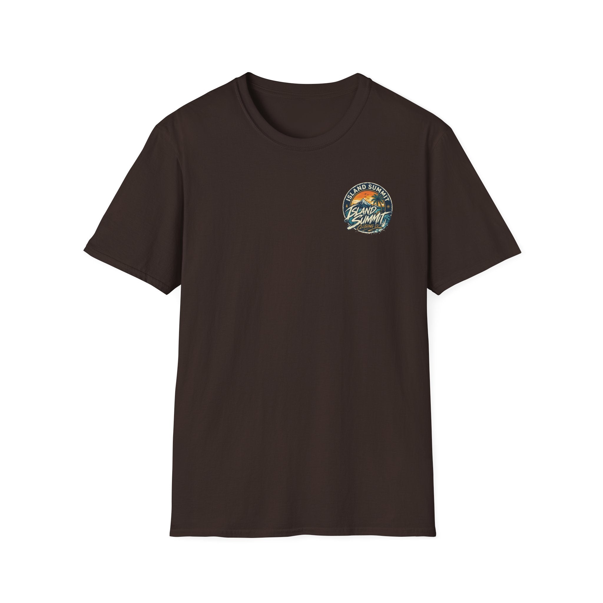 Island Summit sunset logo T-Shirt | tropical palm beach scene