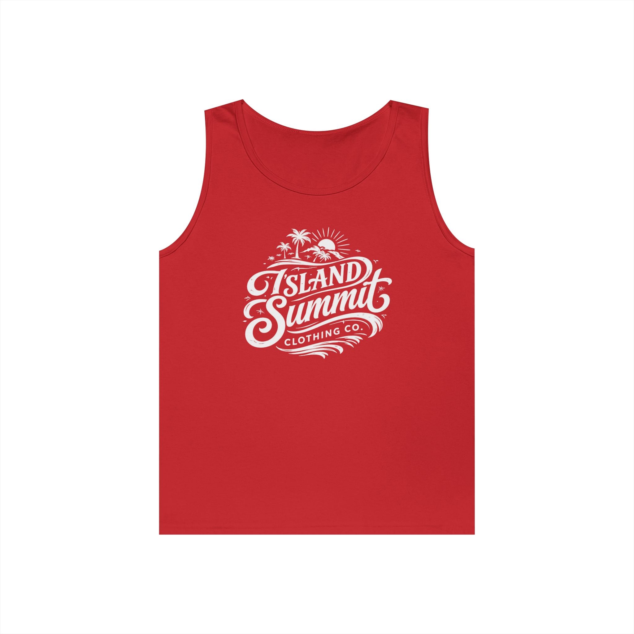 Island Summit logo Tank Top | Tropical palm graphic, vintage surf badge