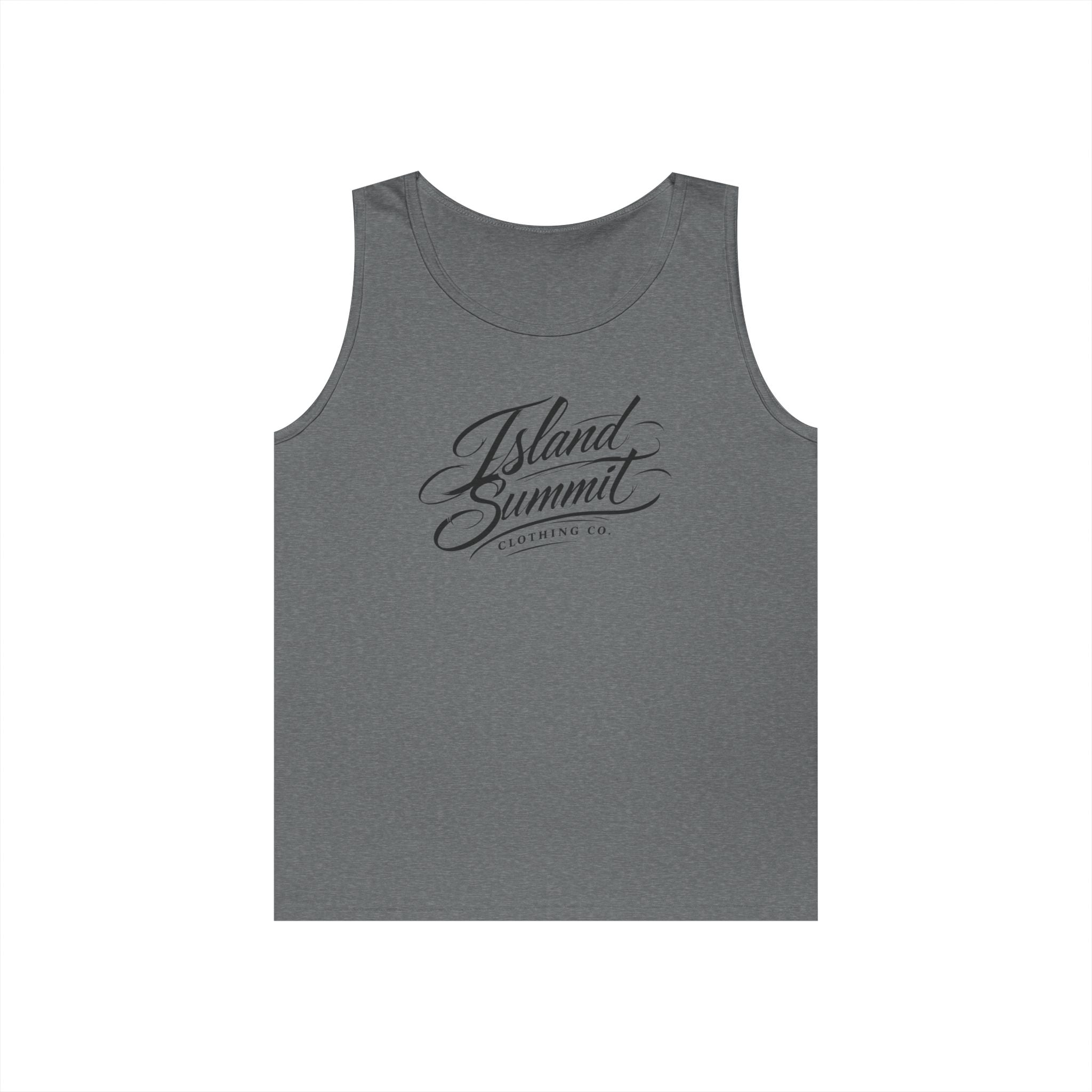 Island Summit script logo Tank Top | Minimal coastal typography