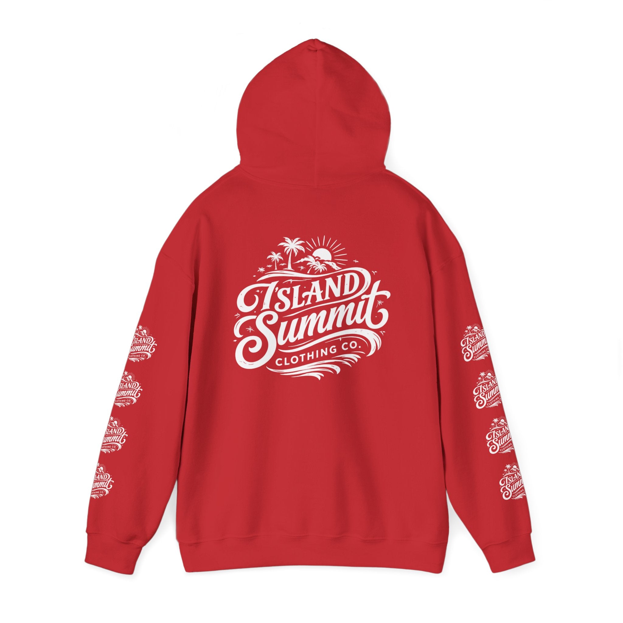 Island Summit logo Hoodie | Surf Palm Tree Vintage Crest, Sleeve Logos