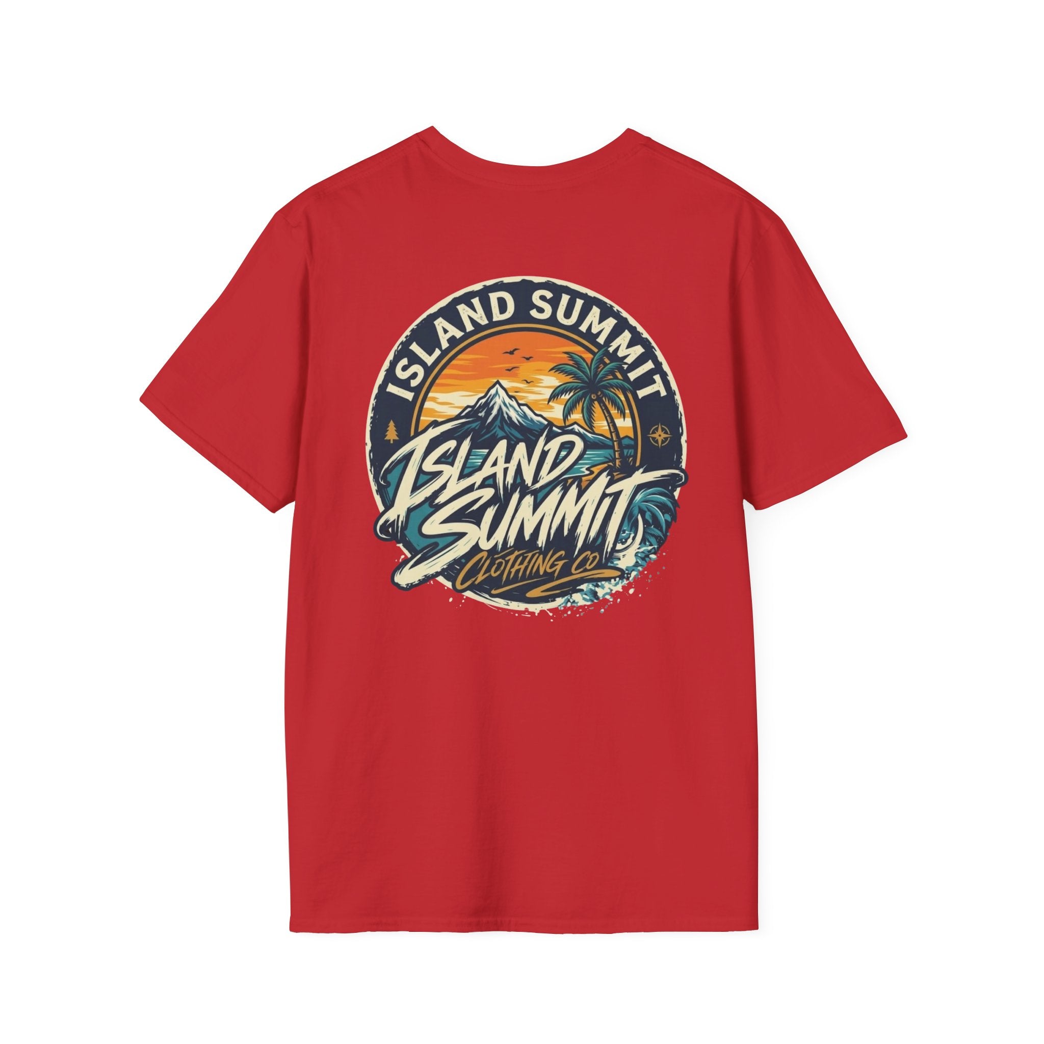 Island Summit sunset logo T-Shirt | tropical palm beach scene