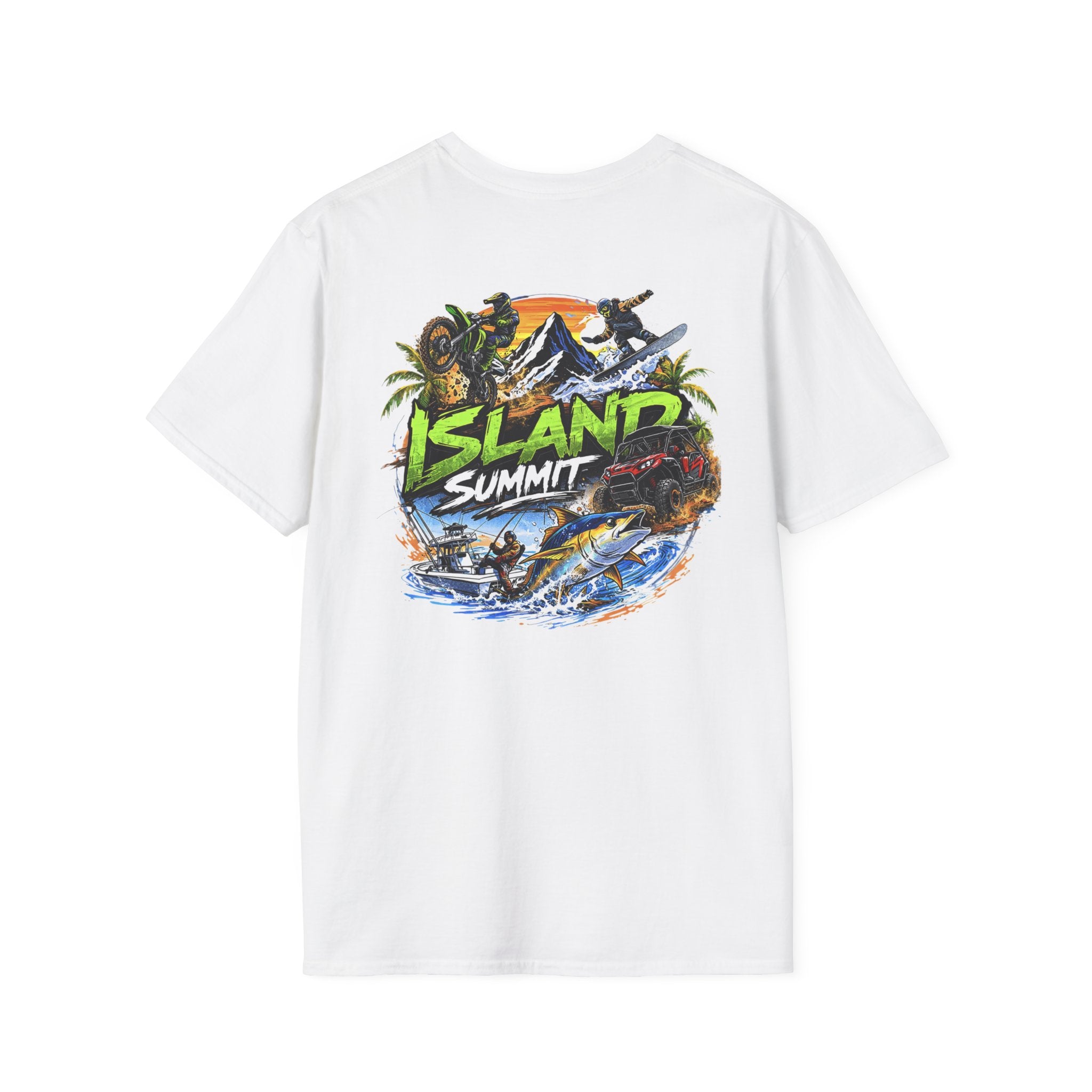 Island Summit graphic tee | Surf, snorkeling, palm trees, tropical adventure