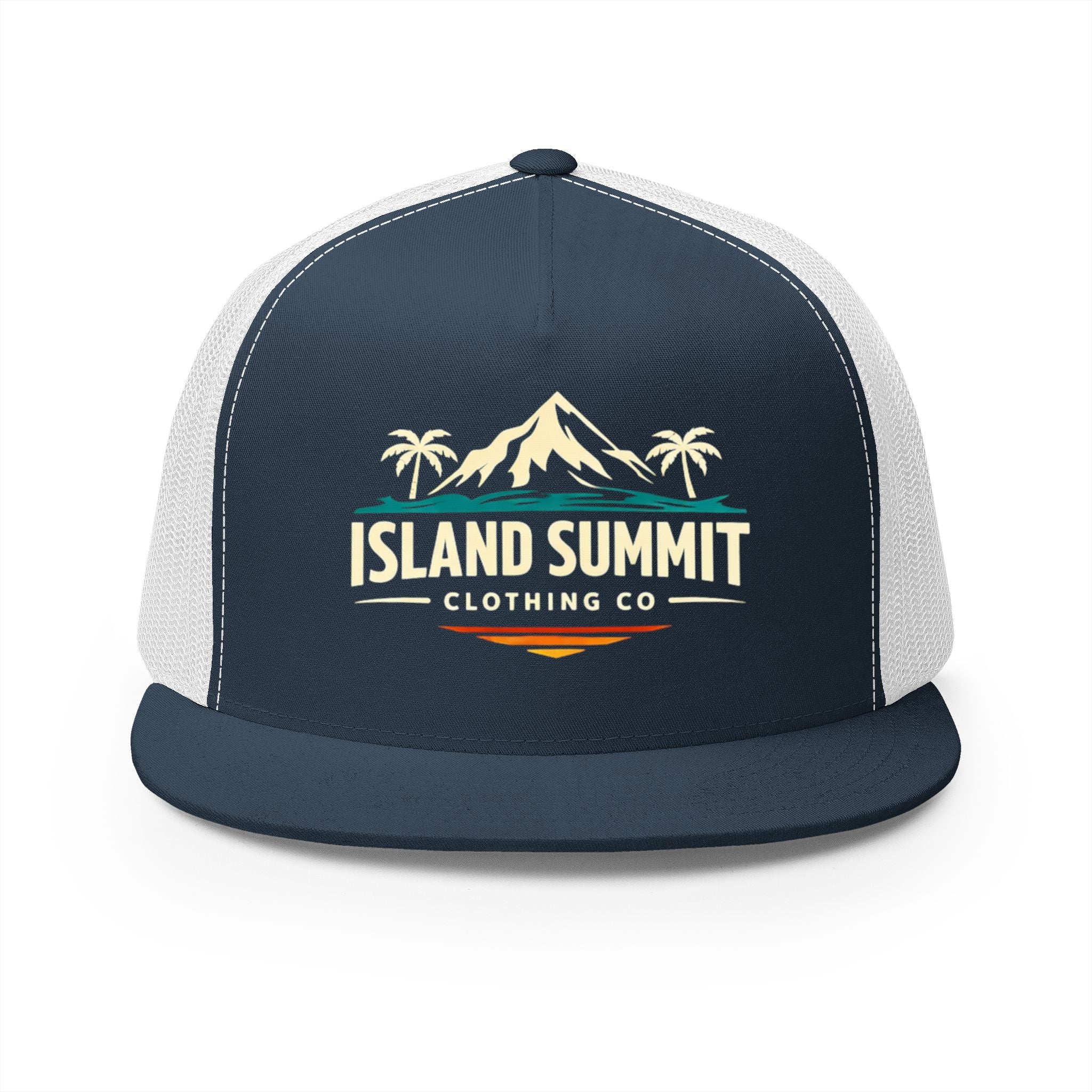 Island Summit mountain palm logo Trucker Cap | vintage surf badge