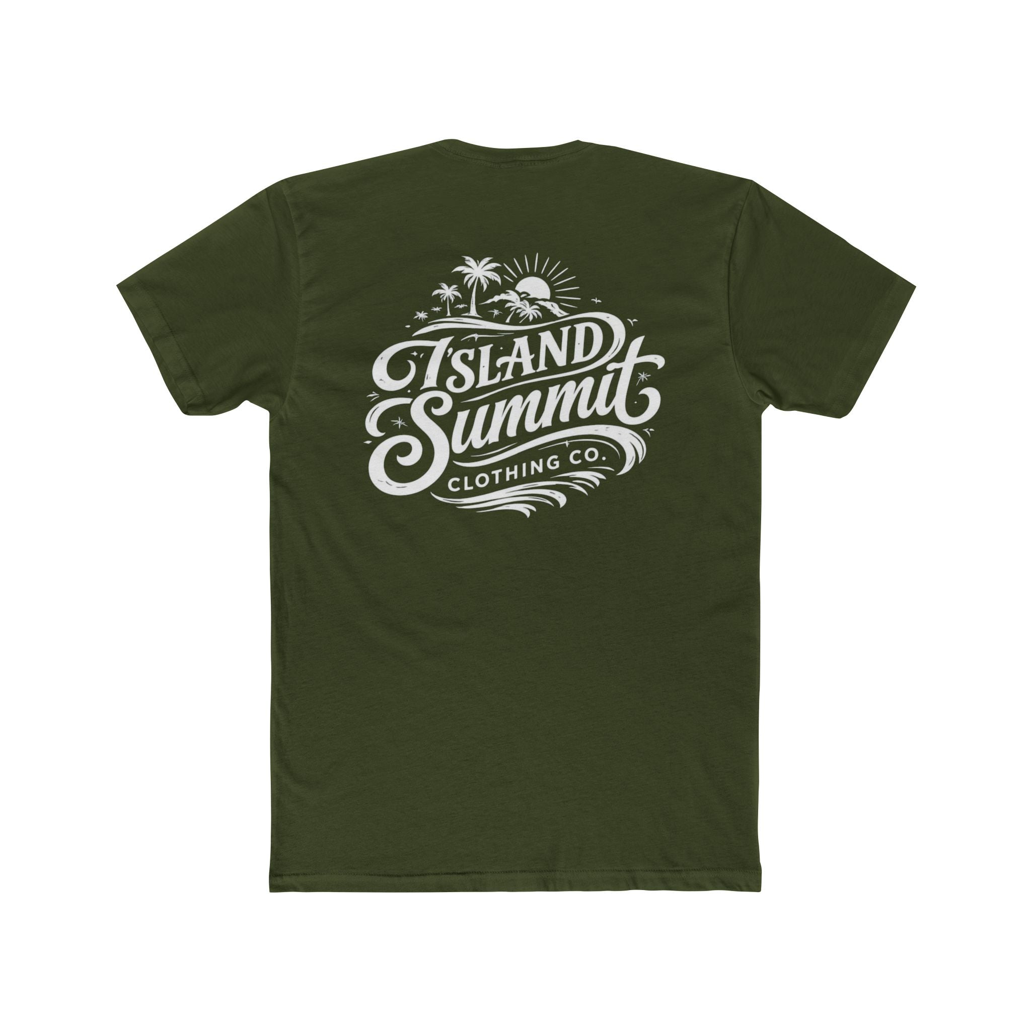 Island Summit logo tee, T-Shirt | Beach palm sunset graphic