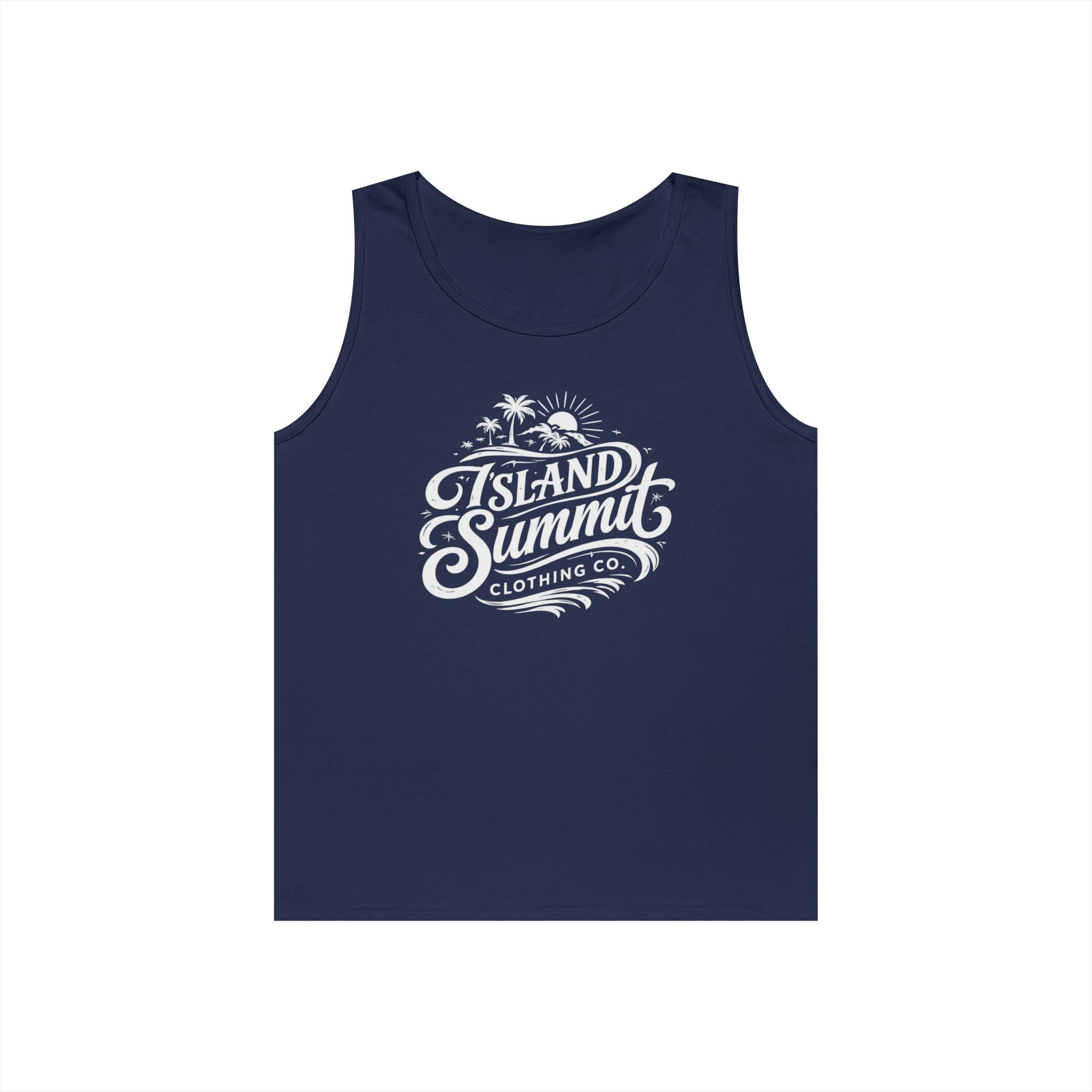 Island Summit logo Tank Top | Tropical palm graphic, vintage surf badge