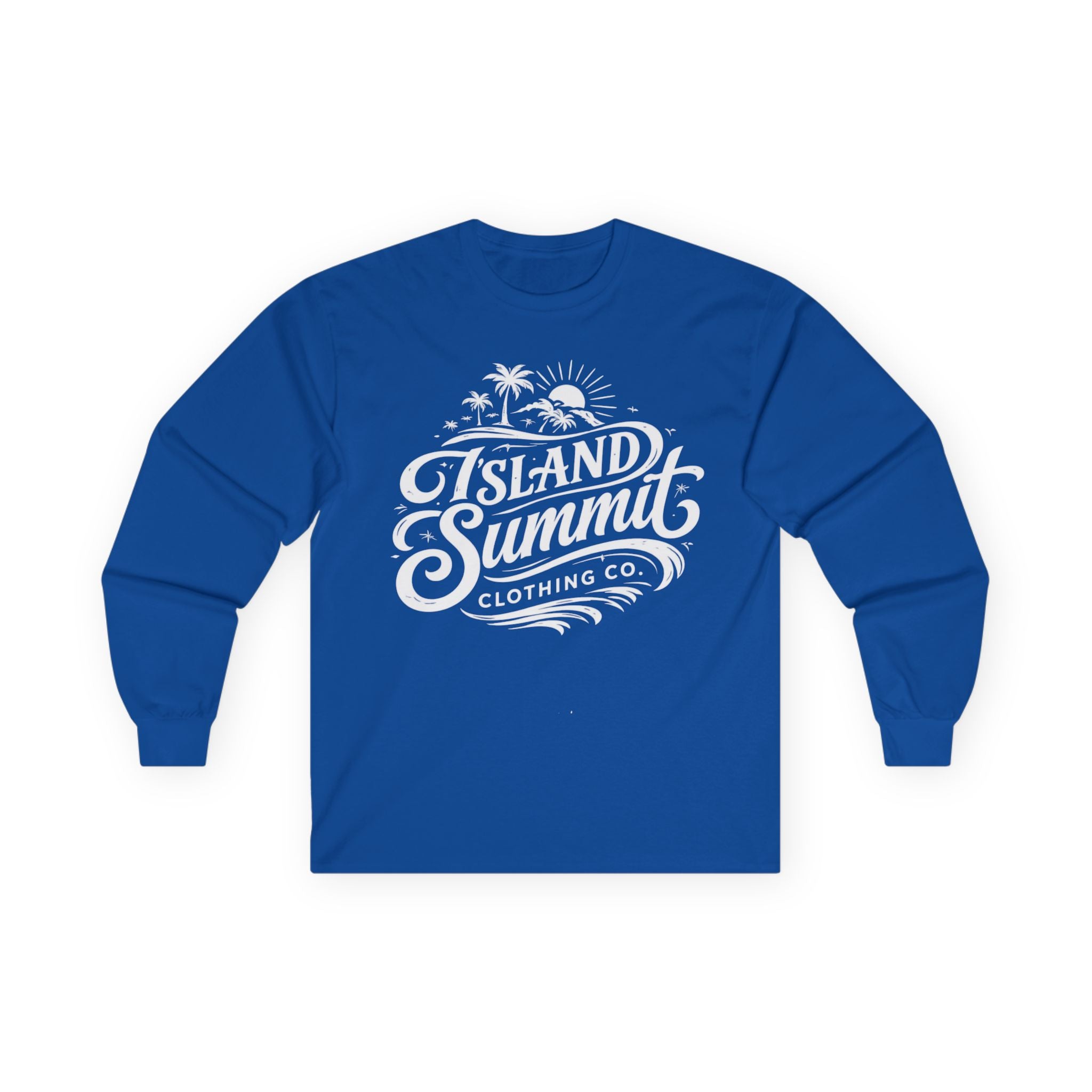 Island Summit script logo Long Sleeve Tee | surf palm sun retro