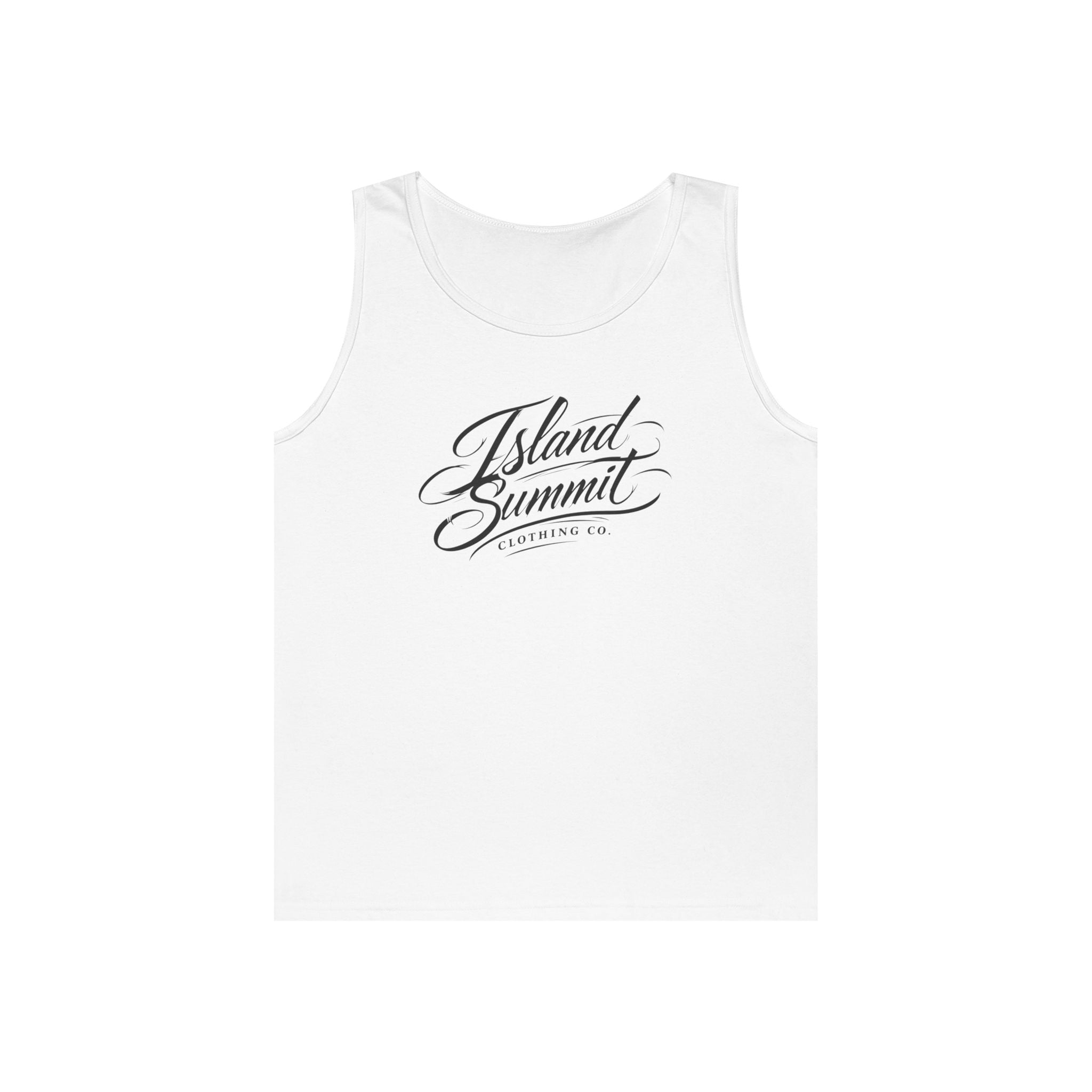 Island Summit script logo Tank Top | Minimal coastal typography