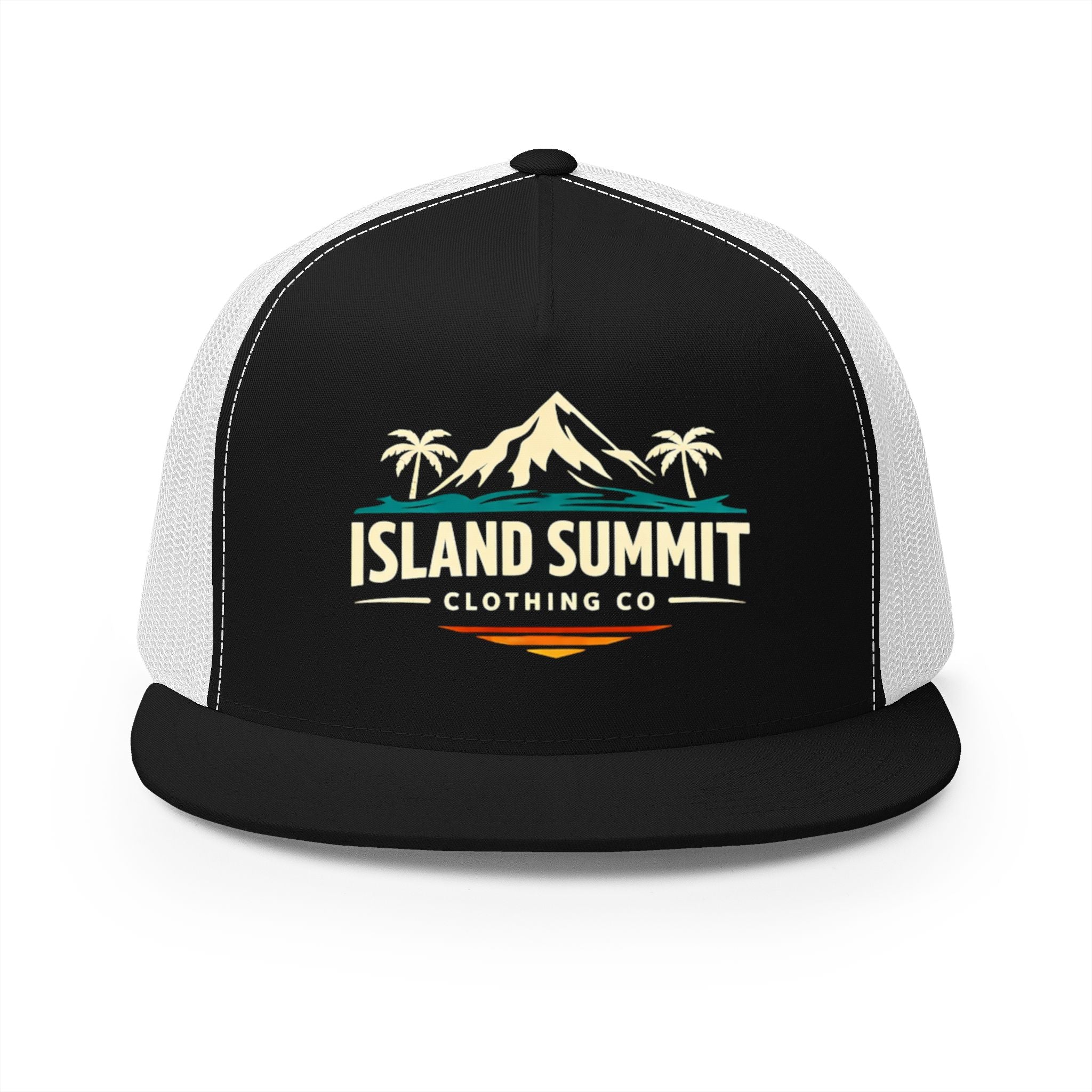 Island Summit mountain palm logo Trucker Cap | vintage surf badge