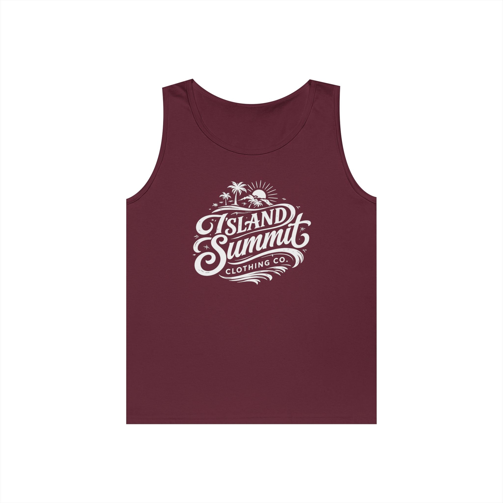 Island Summit logo Tank Top | Tropical palm graphic, vintage surf badge