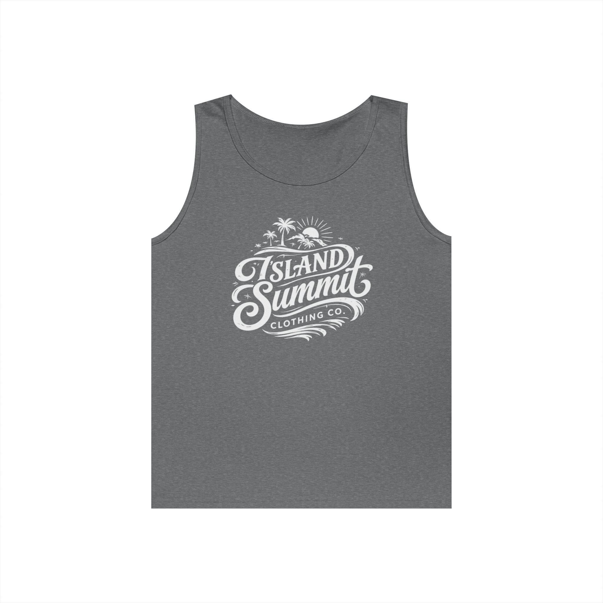 Island Summit logo Tank Top | Tropical palm graphic, vintage surf badge