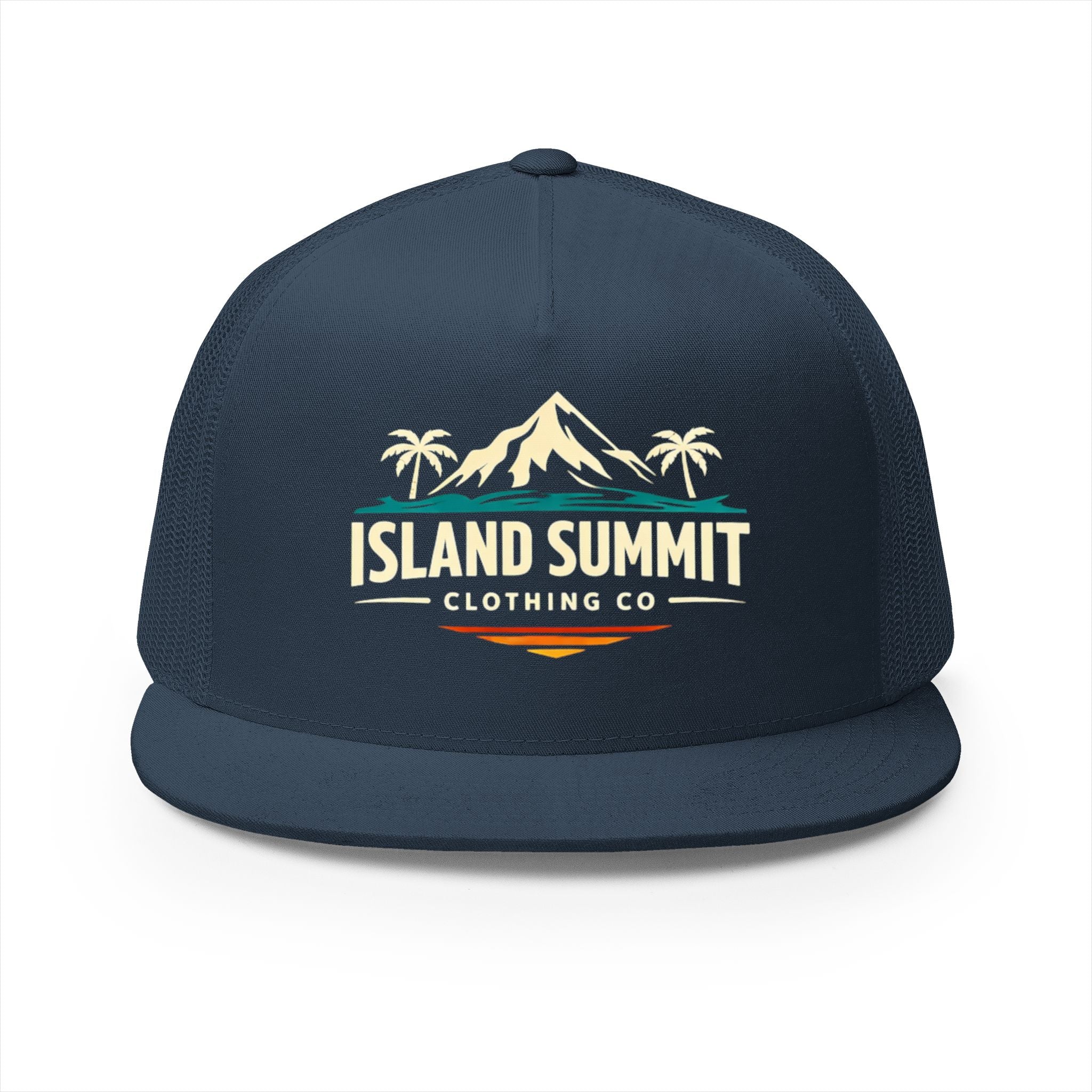 Island Summit mountain palm logo Trucker Cap | vintage surf badge