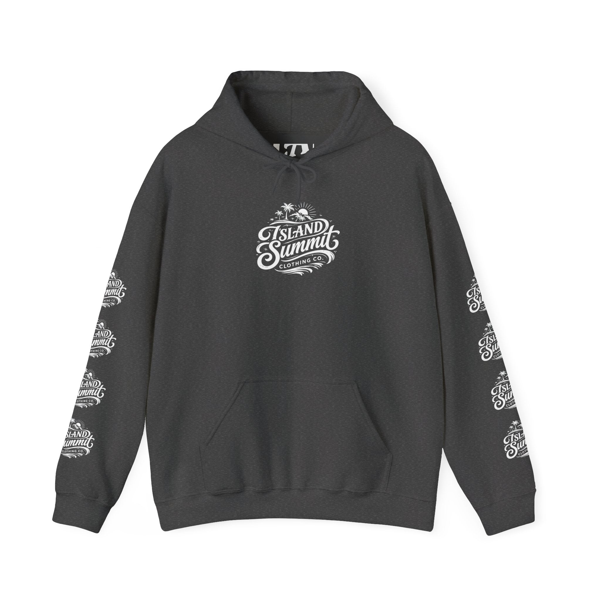Island Summit logo Hoodie | Surf Palm Tree Vintage Crest, Sleeve Logos