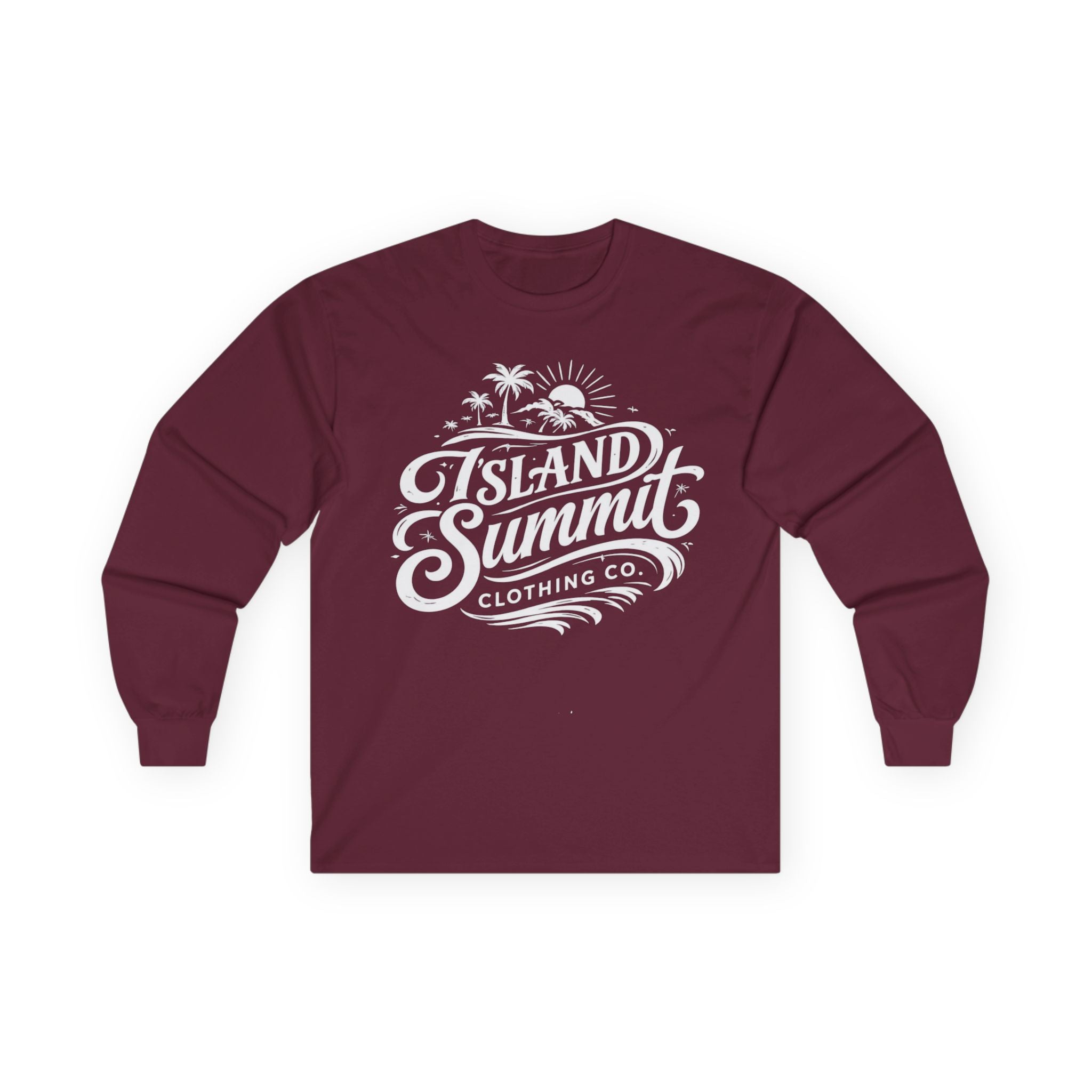 Island Summit script logo Long Sleeve Tee | surf palm sun retro